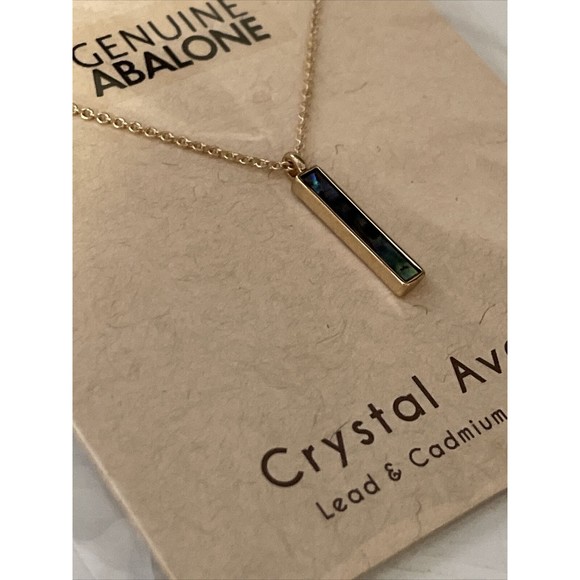 Crystal Avenue Genuine Abalone Shell Bar Pendant Necklace Gold Plate NEW - Picture 6 of 7